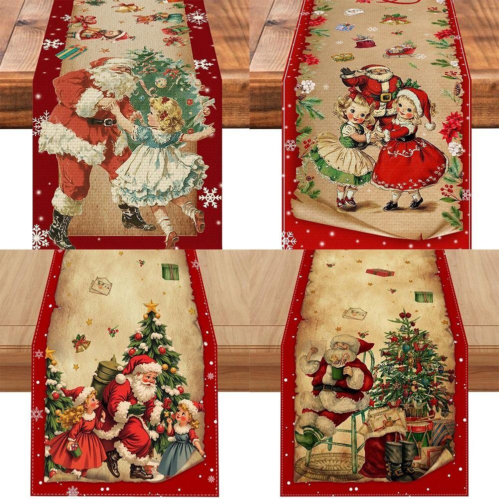 New Year Christmas Table Runner Santa Claus Xmas Bells Christmas Tablecloth Flag Cover Navidad Gift Merry Christmas Decorations