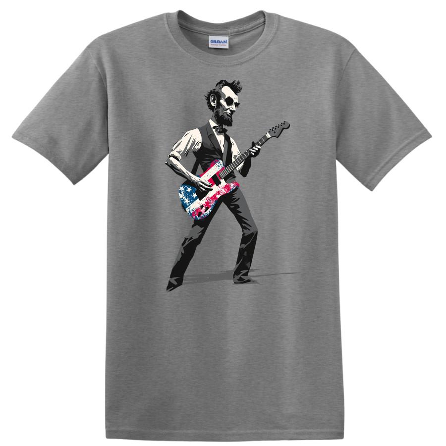 T-shirt Lincoln Rock Guitar Drapeau Américain Musicien Vintage Patriotique Cadeau