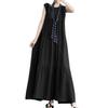 2024 Summer Literary Women's Cotton Linen Casual Round Neck Swing Dress
