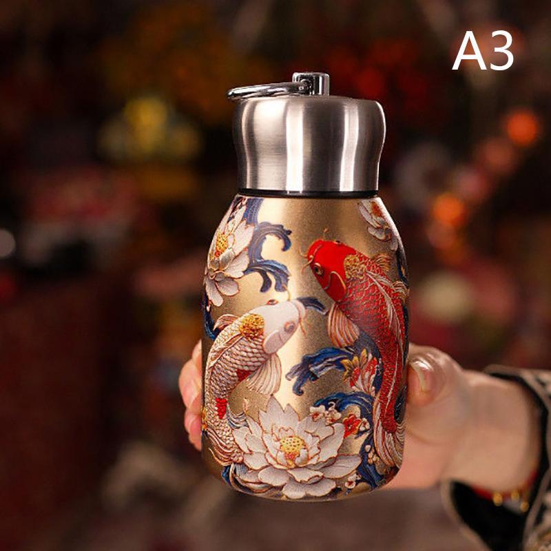 

1Pc 300ml Stainless Steel Thermos Cup Portable Chinese Elements Insulated Cup Thickened Leak-Proof Mini Coffee Mug Water Bottle 300ml