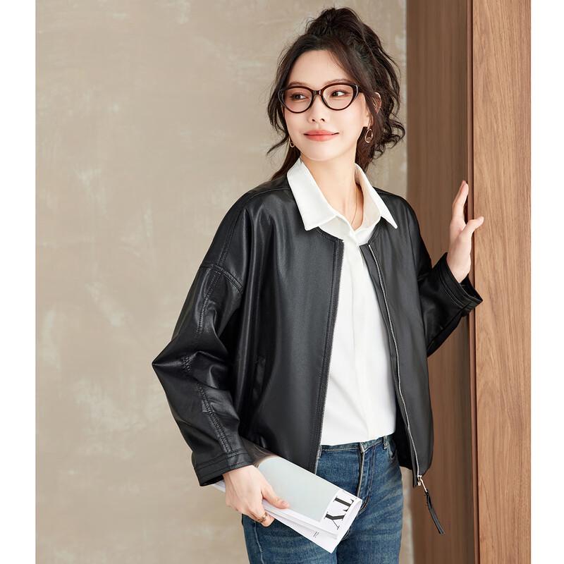 TERRE BLEUE Damen 2025 Rundhalsjacke aus mattem Kunstleder