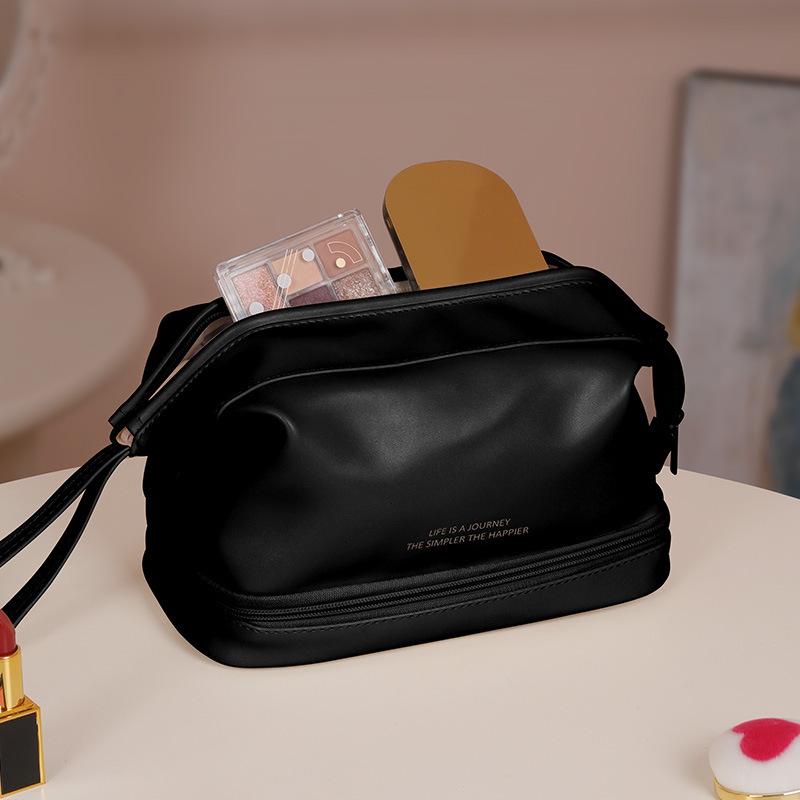 Double-Layer Cloud Makeup Bag - Large Capacity, Portable, Waterproof Toiletry Bag for Travel and Evening Parties.