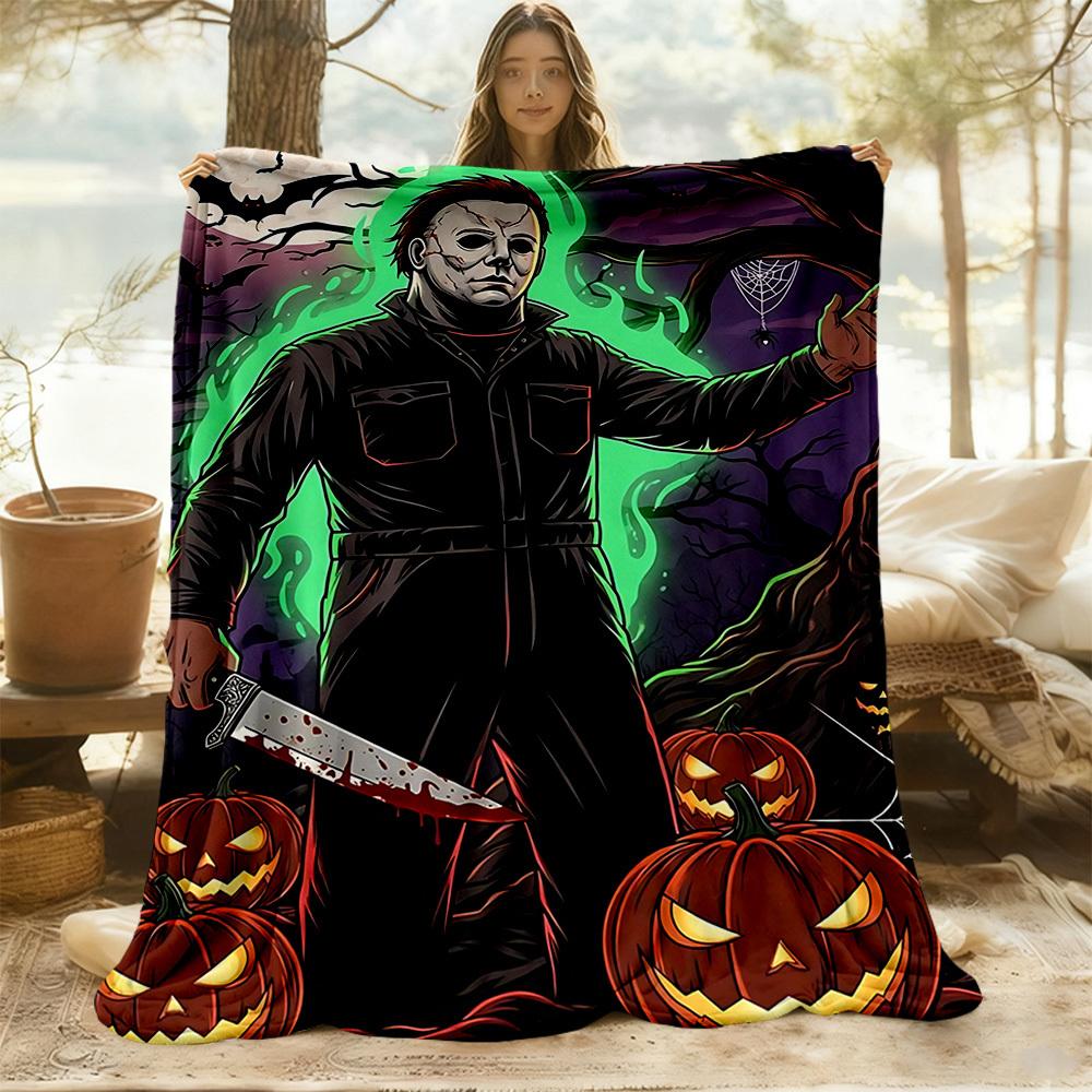 1pc Halloween Michael Myers Outdoor Blanket Lightweight Flannel, Soft & Warm, All Season Use for Sofa, Outdoor, Camping, Living Room, Office, Chair