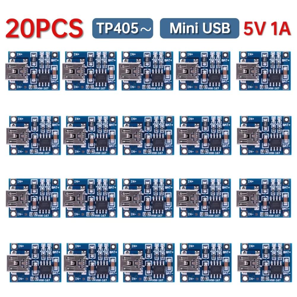 1-20PCS TP405~ 5V 1A 18650 Lithium Battery Charger Module Type-C/Micro USB/Mini USB Charging Board With Protection Dual Function