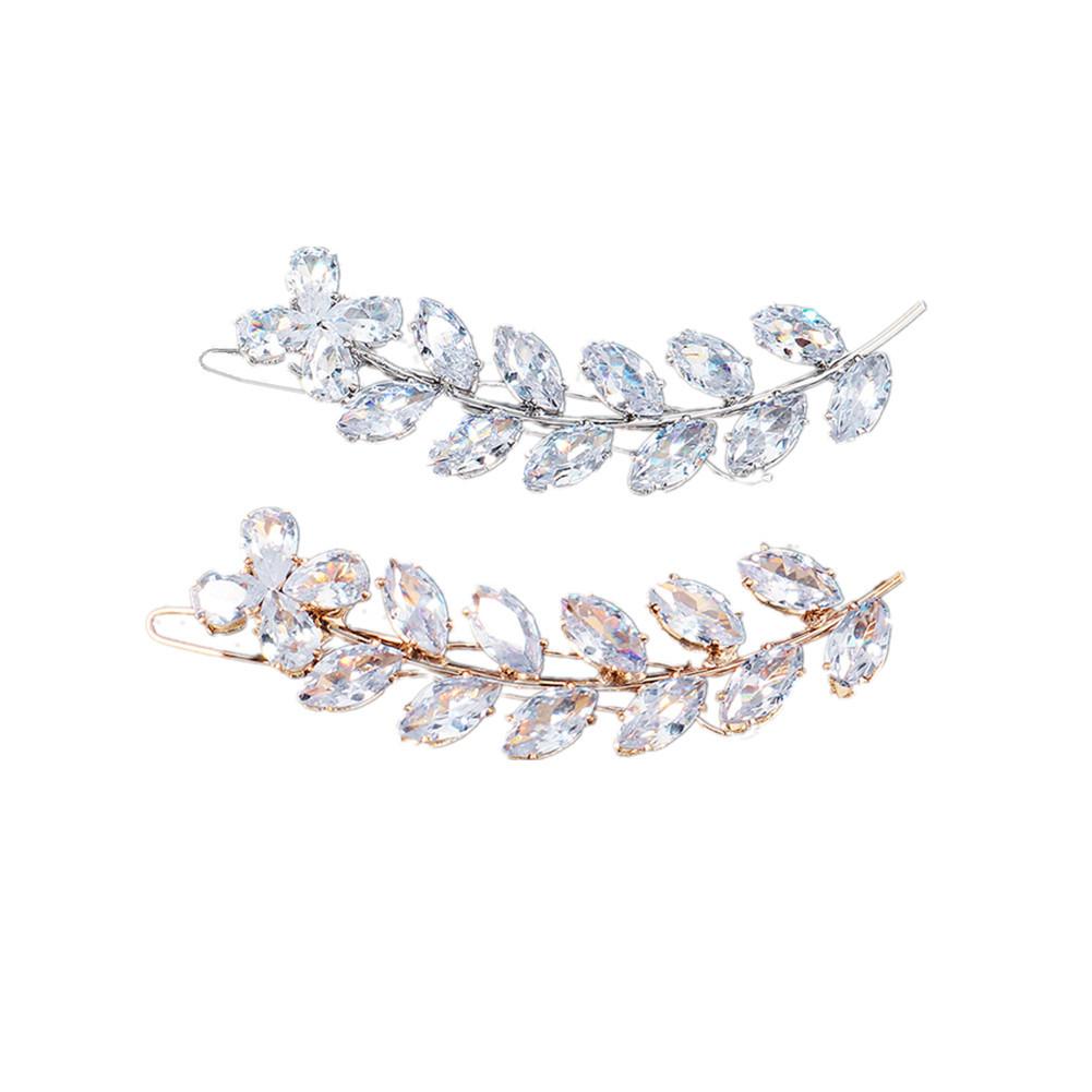 Fashion Barrette Cubic Zirconia Leaf Hair Clips for Women Accessories Bridal Wedding Hair Jewelry Party Bride Headpiece