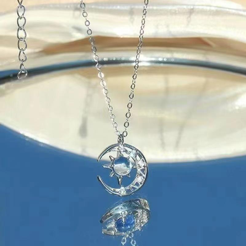 Silver Butterfly Necklace with Star and Moon Pendant – Elegant Clavicle Chain for Women