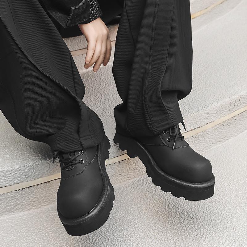 Matte Derby shoes men's senior sense big head black tooling shoes thick sole heightening commuter niche leather shoes 60701-J