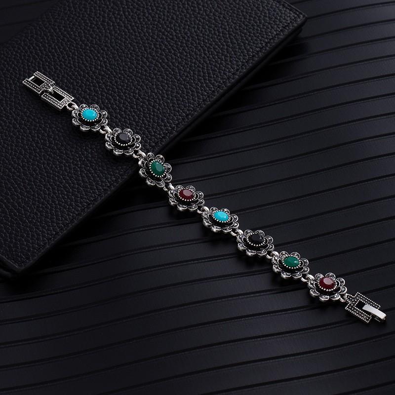 Vintage Western Geometric Bracelet Women'S Premium Ethnic Style Emerald Bracelet Elegant Flower Bracelet Jewelry