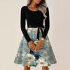 Women's Casual Fashion Round Neck Long Sleeve Christmas Printed Party Vintage Long Dresses