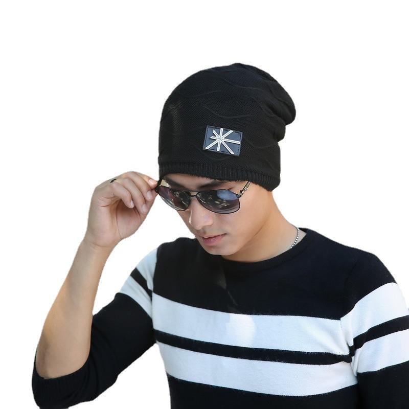 Autumn and Winter Plus Velvet Warm Knitted Cold Hat Outdoor Cycling Hip Hop Trendy Patch Label Fashion Baotou Woolen Hat