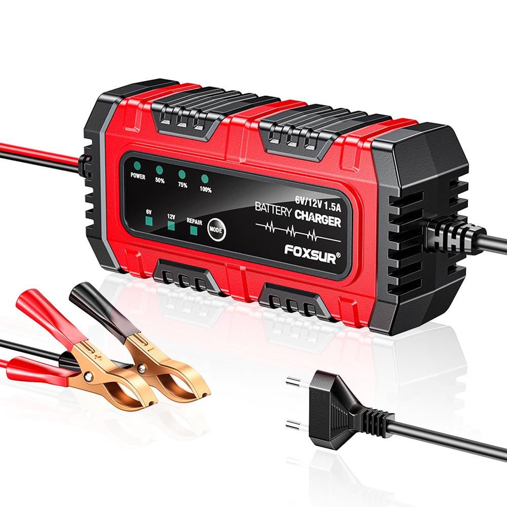Full Intelligent Intelligent Pulse Repair Lead-Acid Battery Charger Car Motorcycle Battery 6V/12V 1.5A Multiple Protection Full Charge Self-stop