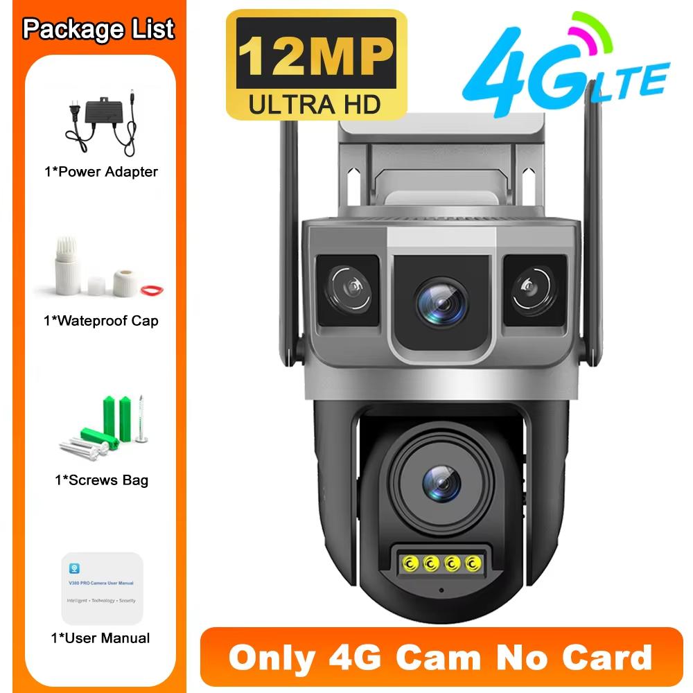 LS VISION 12MP 6K Three Screens 4G IP Camera Wireless Outdoor WiFi Dual Lens HD PTZ Control PIR Human Detection Night Vision Security CCTV