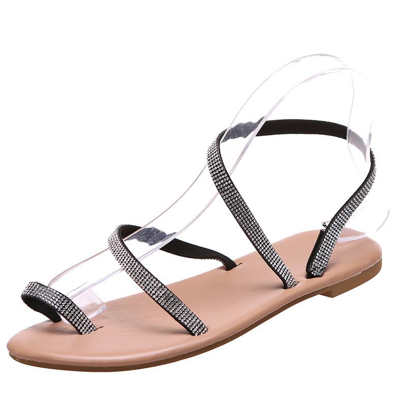 Women's sandals new sandals women's flat-bottomed rhinestone sandals large size beach shoes