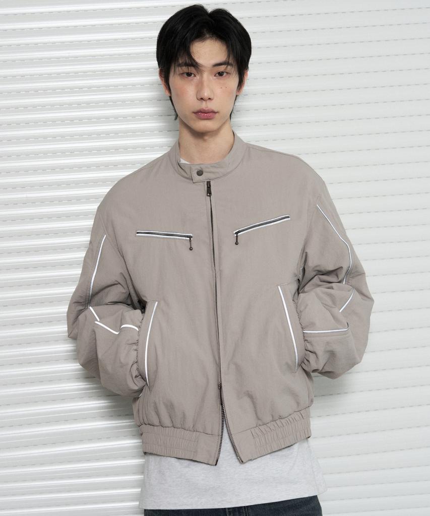 Leathery Split Nylon Jacket [Warm Grey]