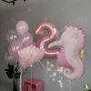 Ocean Animal Balloon Set Pink Seahorse and Shell Shaped Balloon Pink Numbers 0-9 for Birthday Party Ocean Theme Party Decoration