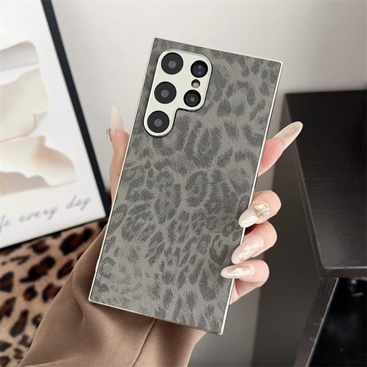 Applicable To Samsung S25 Mobile Phone Case Electroplated Leopard Print S24Ultra Leather Pattern All-inclusive Anti-drop Back Cover Prot