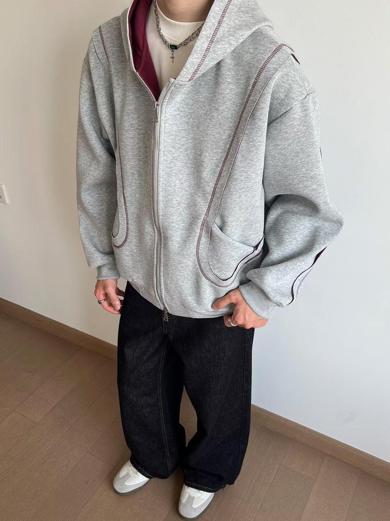 Autumn 2025 Color Block Unisex Korean Style Cardigan Hoodie - Trendy, Age-Reducing Casual Jacket