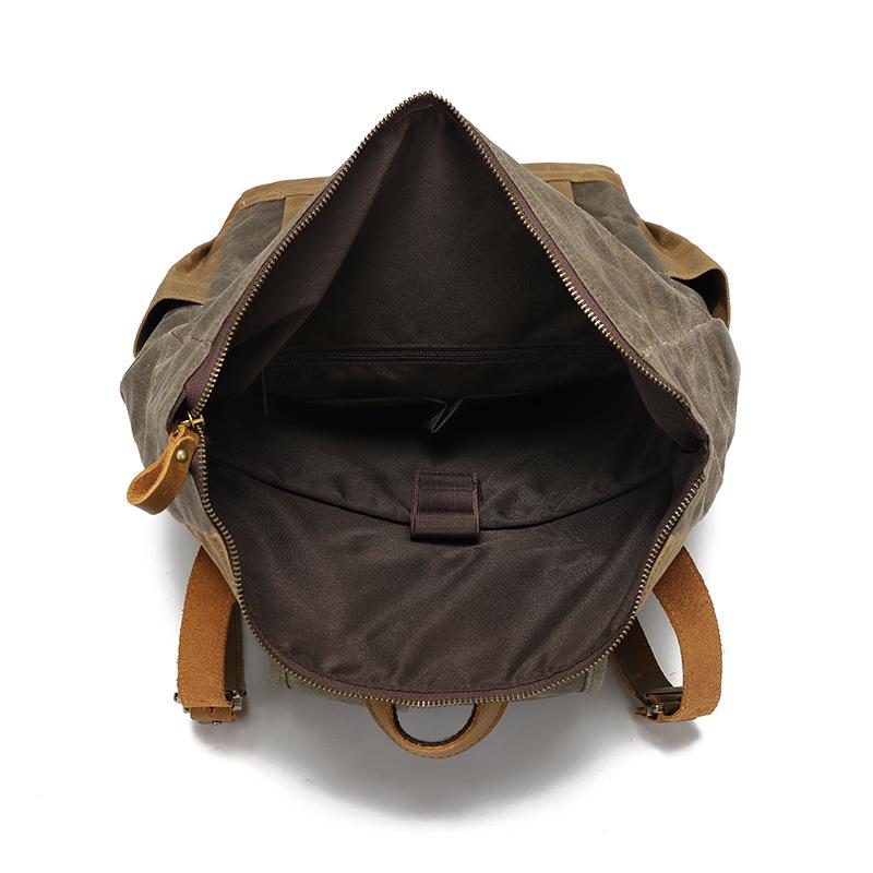 Men's and Women's Backpacks Retro Shoulder Travel Bag Computer Travel Bag Waxed Canvas with Crazy Leather School Bag