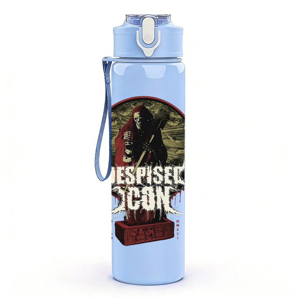 1PC Disturbed skull dark band print 750ml colorful plastic sports water bottle leakproof pop up lid with straw for outdoor work home use