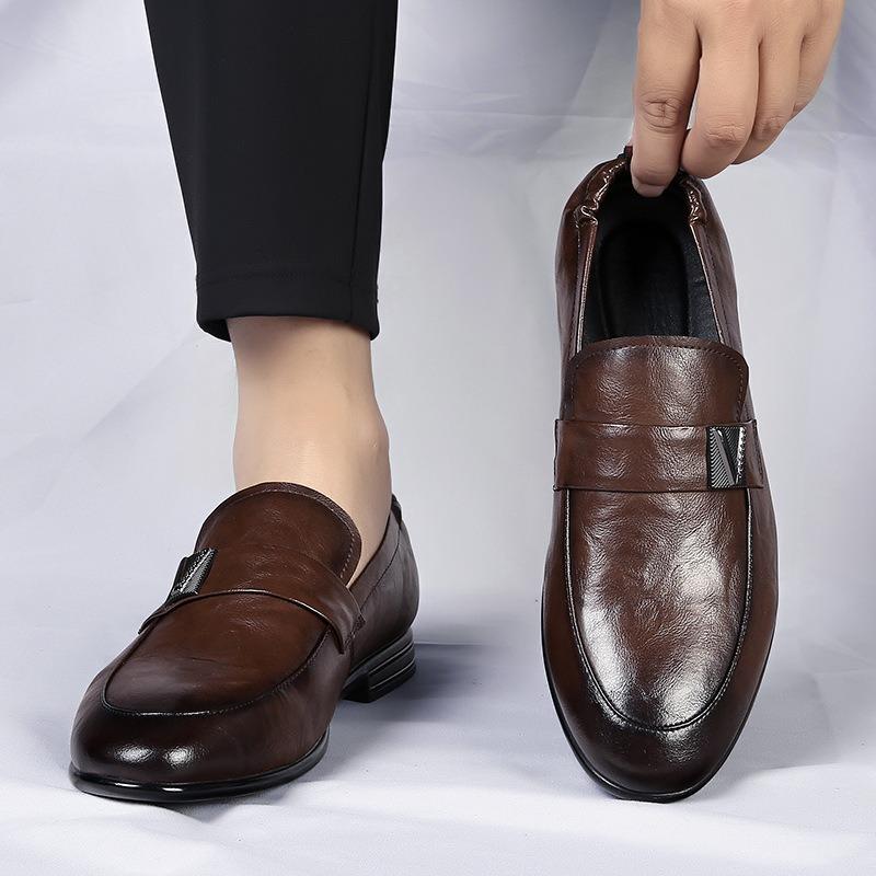High-end small leather shoes men's soft-soled formal wear business new black leather shoes men's casual wedding shoes trend