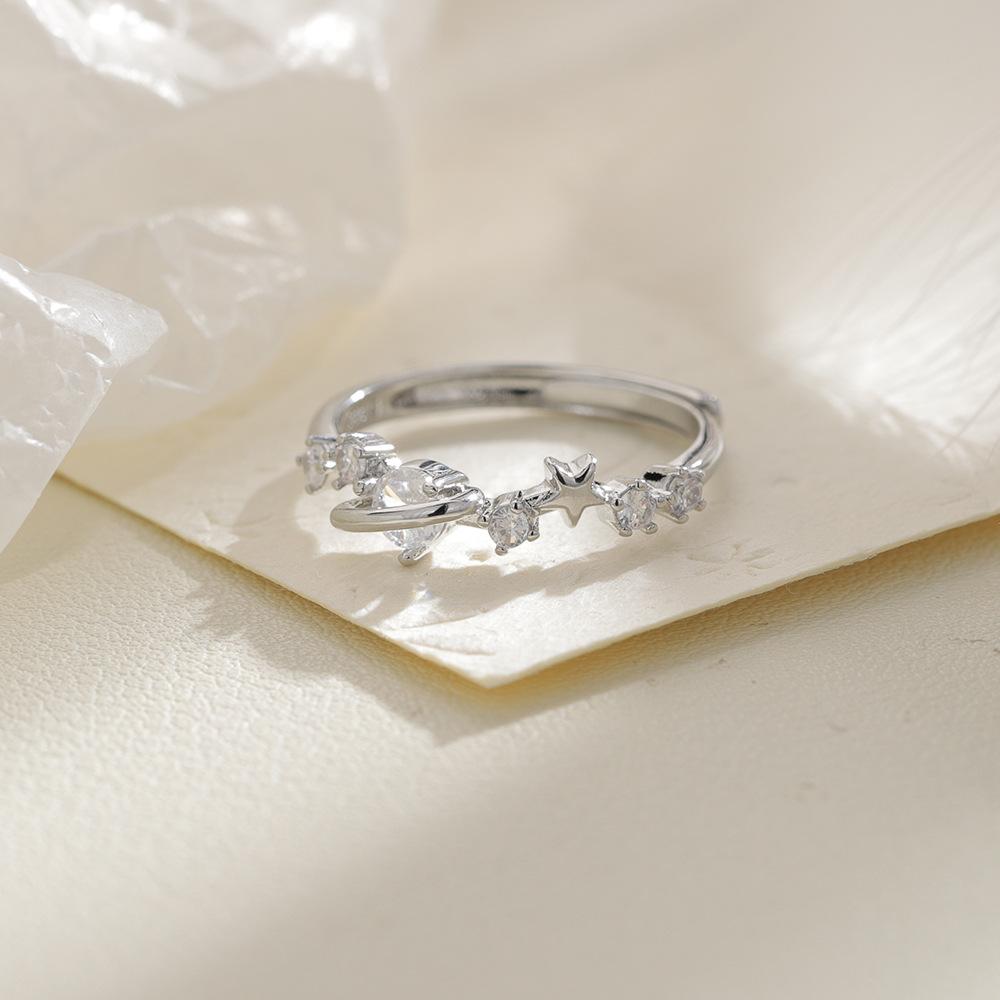 925 Sterling Silver Jewelry Crystal Stars Open Finger Rings for Women Wedding Party Jewelry for Girls Friend Gift