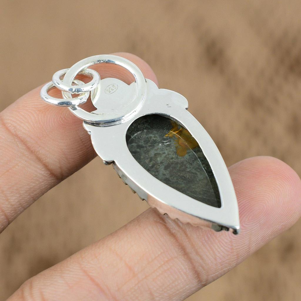 Birthday Gift For Her Natural Polychrome Jasper Pendant Flower 925 Silver