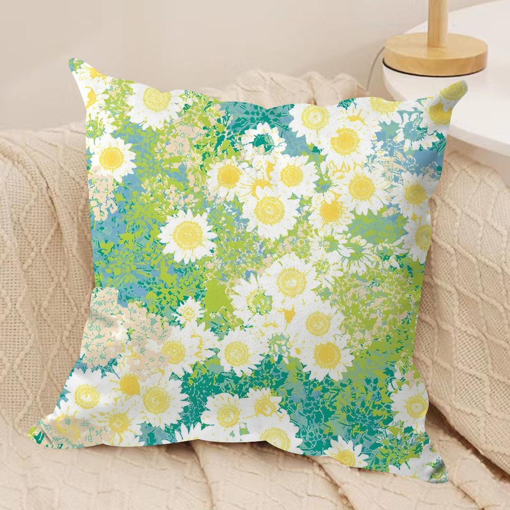 Fresh Green Flowers Cushion Cover Pillowcase Ultra Soft Skin Friendly Fabric Cloud Like Comfort Concealed Zipper