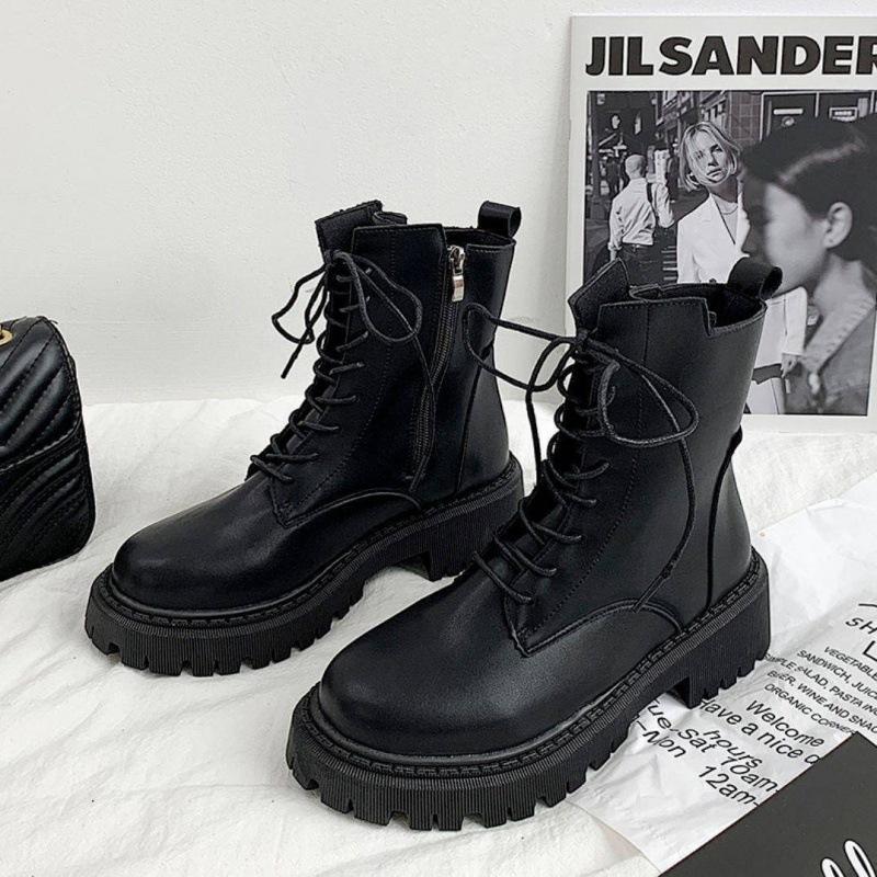 

Черные короткие ботинки ботинки Мартин женские осенне-зимние бархатные британская мода универсальные и стройнящие ботинки новые ◑40◑