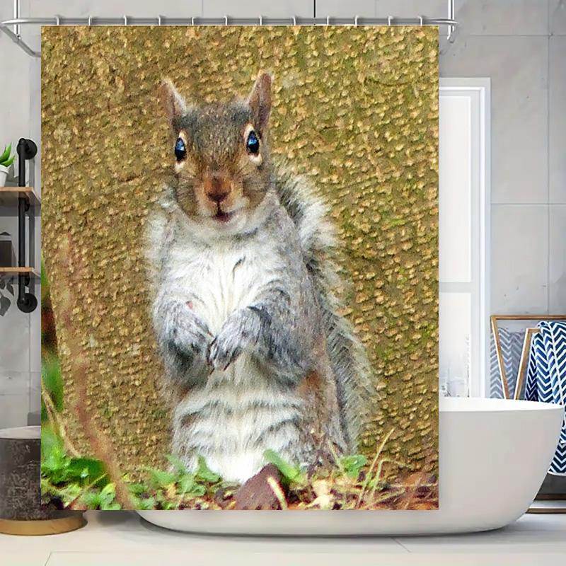 

Modern Bathroom Decor Shower Curtain Featuring Adorable Squirrel Design For Kids Waterproof Print Fabric Makes It Perfect For An W60H190(CM)-1 Pcs