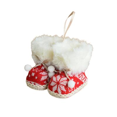 Botas decorativas de Natal pingentes padrão de floco de neve sapatos de malha felpudos ornamentos pendurados
