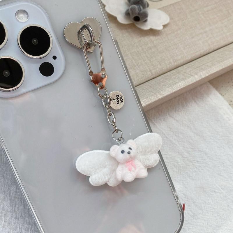 Modischer Lieblicher Kleiner Beflockter Bärenanhänger Charm Tragbar für Schlüsselanhänger und Handy-Zubehör Dekoration Täglicher Gebrauch