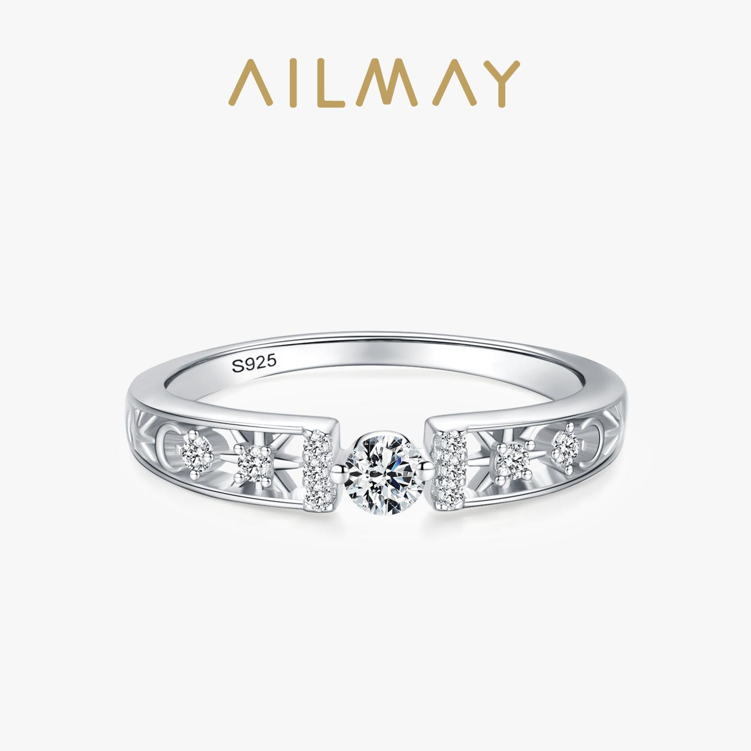 

Ailmay 100% Real 925 Silver Line Clear CZ Finger Rings Geometric Line Rings For Women Classic Wedding Statement Jewelry 9