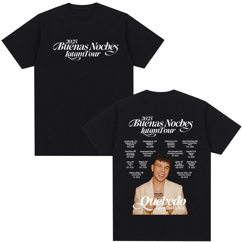 QUEVEDO 2025 DOBROU NOC LATAM TOUR Trička Pánské Dámské Oblečení Retro Móda Nadměrné Bavlněné Tričko Hip Hop Ležérní Trička