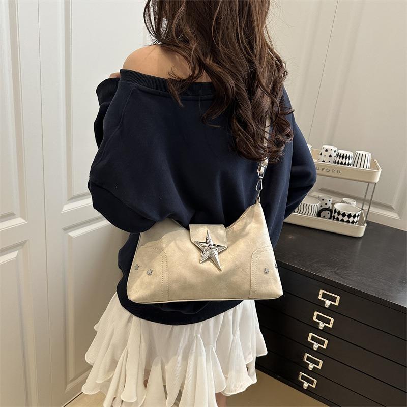 Premium Nischendesign Sternschnalle einfarbig Retro Schulter Umhängetasche Tragetasche einfache Freizeittasche
