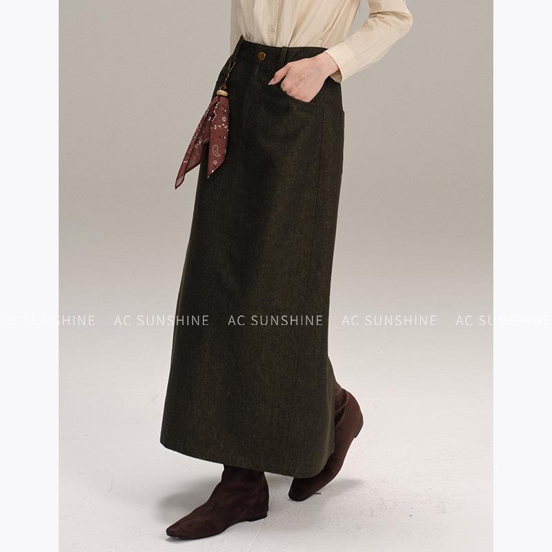 AC Sunshine Women's Vintage-Look Woven Cotton Midi Bodycon Skirt for Everyday Casual and Commute Wear