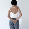 Women's Summer Solid Colour Swing Neck Sleeveless One Shoulder Backless Tie Sexy T-Shirt