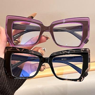 Anti-Blue Light Repair Glasses, Retro Trendy Color Matching Flat Glasses, Plain Face And Thin Artifact, Large Frame Glasses