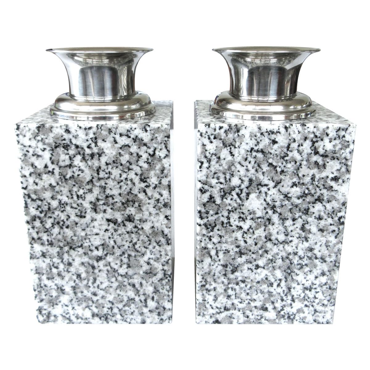 

Graveside flower vases, W39x02, set of two, made from high-quality white granite with stainless steel vase. Enhance the appearance of your grave with