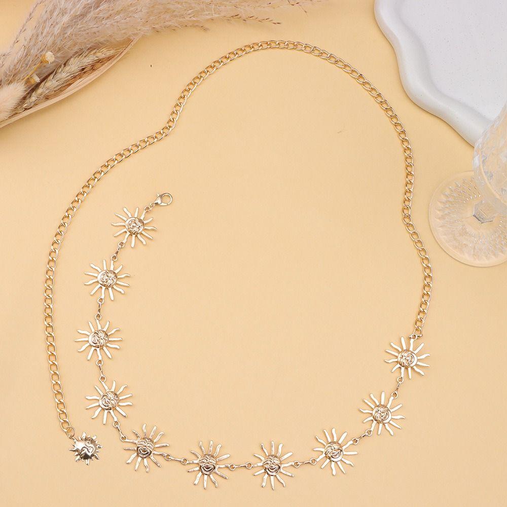 Ceinture à double chaîne en alliage vintage pour femme, style punk, motif soleil, lune et étoiles