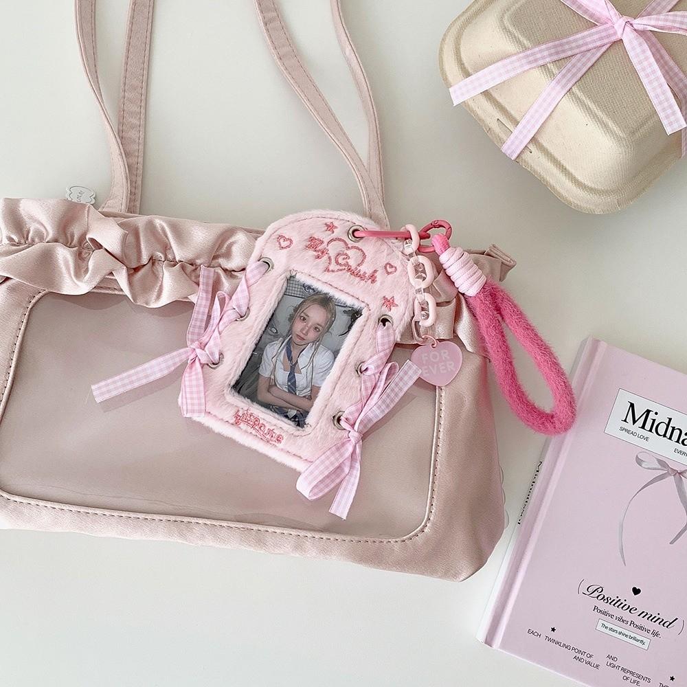 Photocard Holder Keychain Ribbon Bowknot Hanging Decoration Campus Card Protective Cover Ballet Style ID Badge Holder