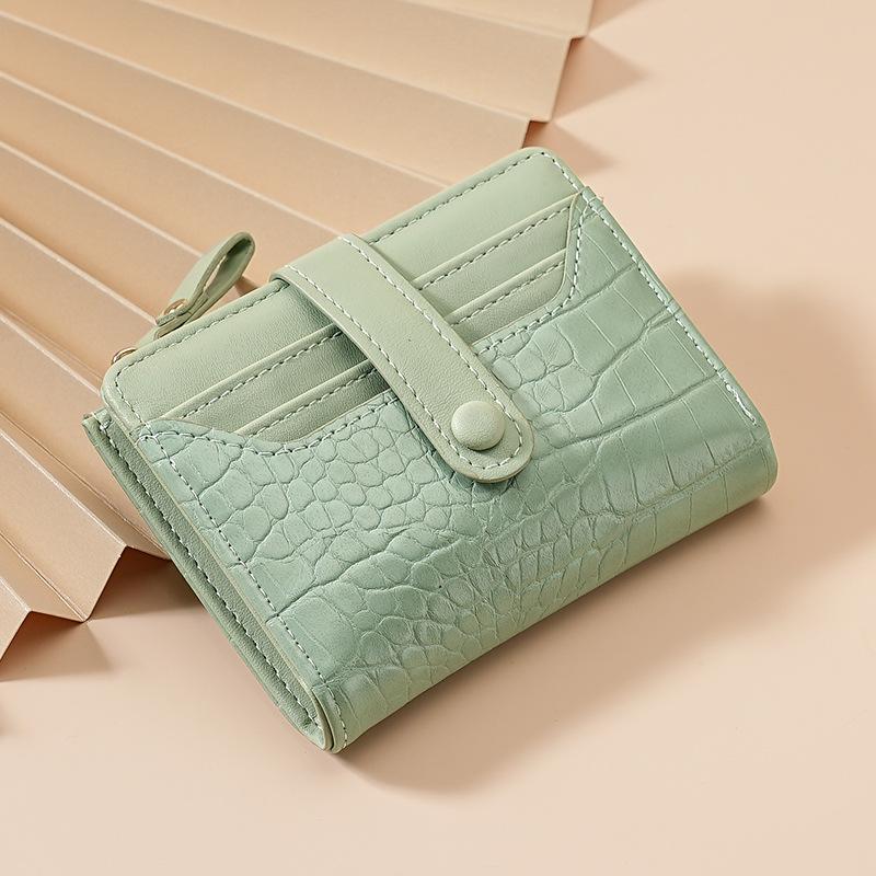 Multi-Card Slots Women Short Wallet  Pu Leather Solid Color Zipper Clutch Crocodile Print Waterproof Card Bag Coin Purse