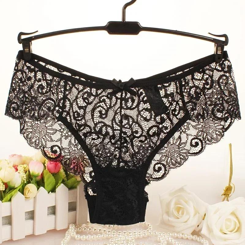 New Non-marking Sexy Erotic Panties Female Lace Hollowing Mid-waist Sexy Large Size Panties Ladies Briefs