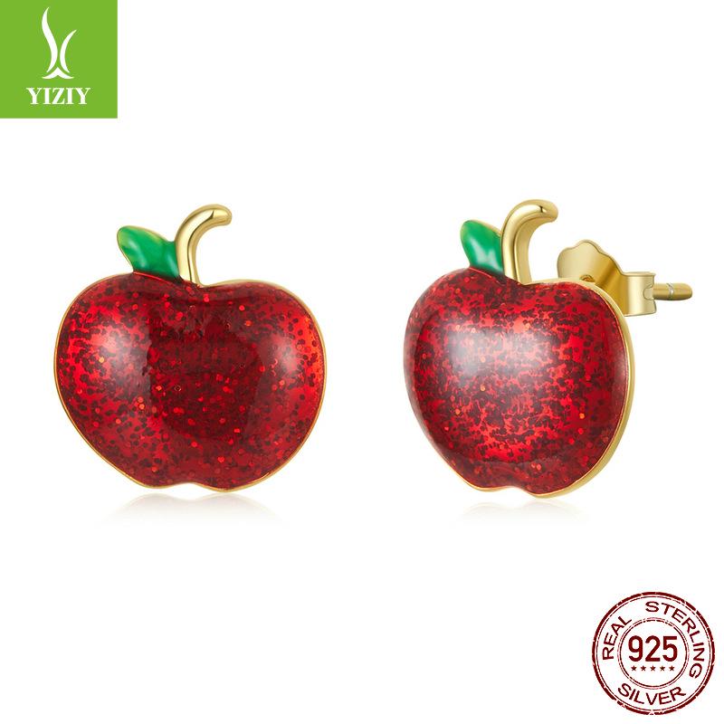 

Yinziyun Christmas Apple Red Drip Oil Stud Earrings, Women’s European/American Holiday, s925 Silver.