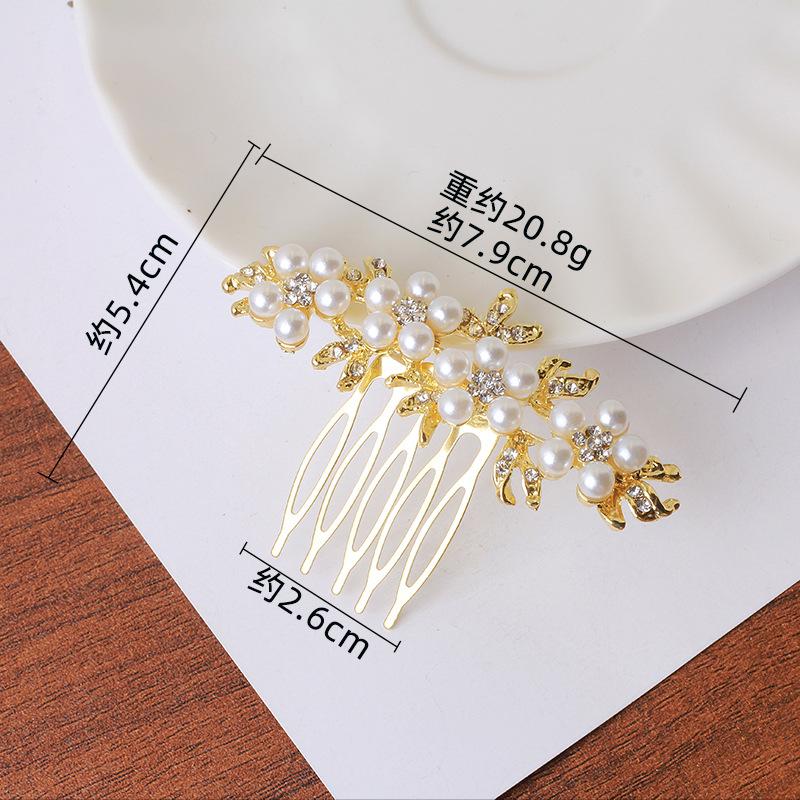 Pearl Rhinestone Comb Flower Decoration Bridal Headdress Wedding Photo Braided Hair Comb Pearl Inverted Comb