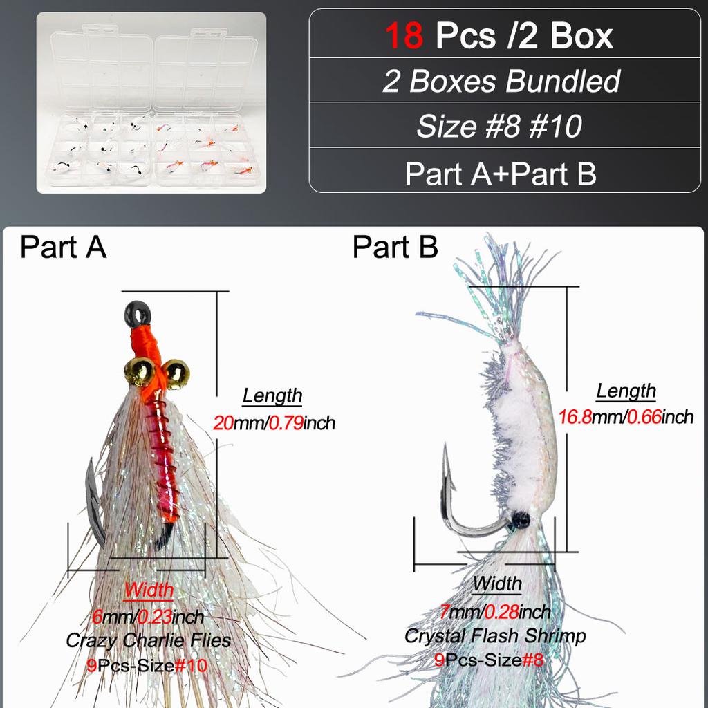 18Pcs-2 Boxs Bundle Fly Fishing Flies Wet Flies Bait Nymph Lure Flies for Flishing Trout/carp Fishing Artificial Lure Accessories (with Flies Box)