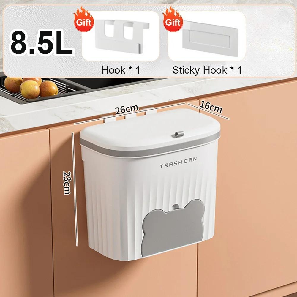 8.5/12L Kitchen Wastebasket Wall Mounted Trash Can with Lid Bathroom Trash Bin Garbage Can for Cabinet Under Sink Compost Bin