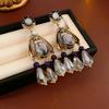 Inlaid Rhinestones French Waterdrop Earrings Imitation Pearl Long Tassels Dangle Earrings  Women