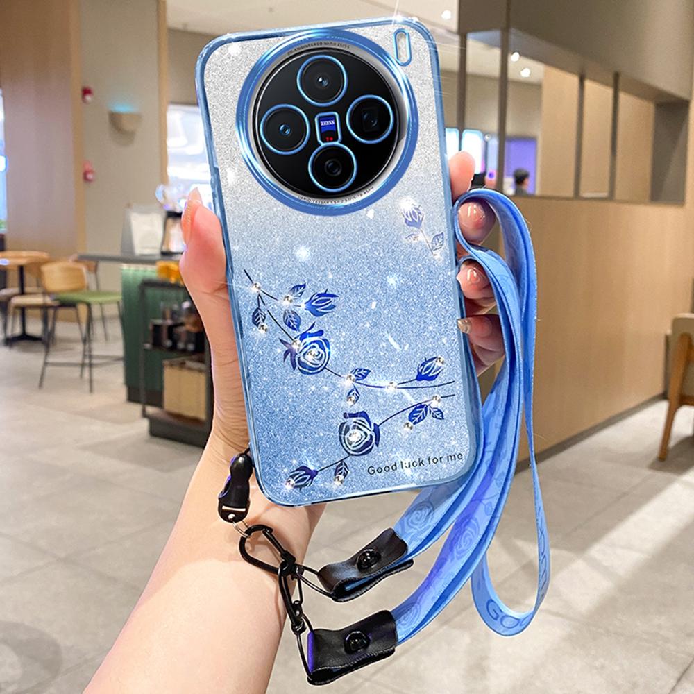 

KADEM For vivo X200 Pro mini 5G Case Flower Pattern TPU Gradient Phone Cover with Lanyards C