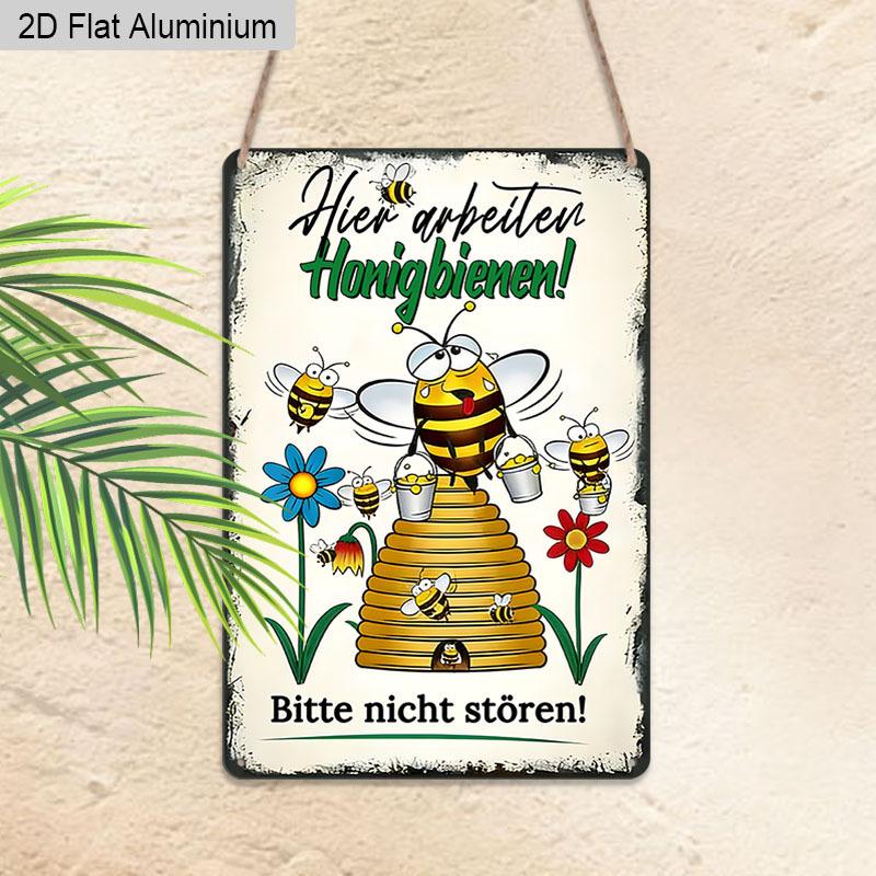 

2D Flat, 1pc Vintage German Honey Bee Aluminium Sign Hier Arbeiten Honigbienen! Bitte Nicht Stören! - 8 x12 Rustic Beekeeper & Garden Decor, Funny 20*30cm