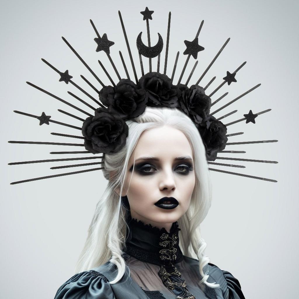 Elegant Gothic Crown Headband Moon Star Baroque Tiaras Hairband Sungodness Hairhoop Women Cosplay Costume Accessories